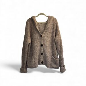 POL Popcorn Cardigan Hoodie Large Tan Chunky Cozy Oversized Boho Cottagecore